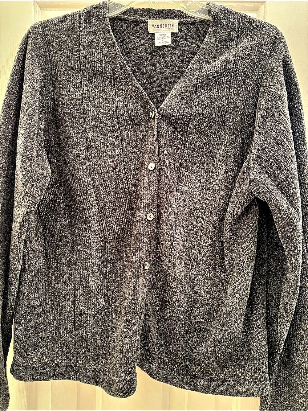 Van Heusen V-Neck Cardigan in Black & Gray Size Large - Picture 3 of 11